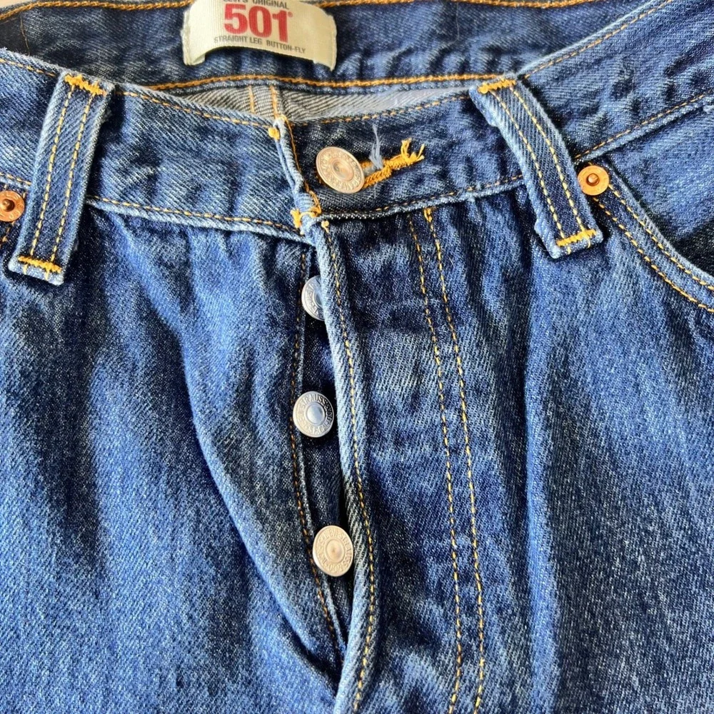 Levis 501 Original Straight Leg Button Fly Dark Wash Denim Jeans Mens W30 L30